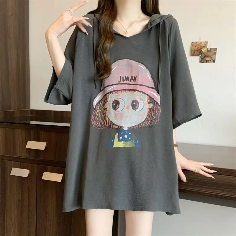 Women Summer Fashion Loose Large Size Appear Thin Cartoon O-neck Short Sleeve T-Shirt Women Clothes Casual All-match Top Tee