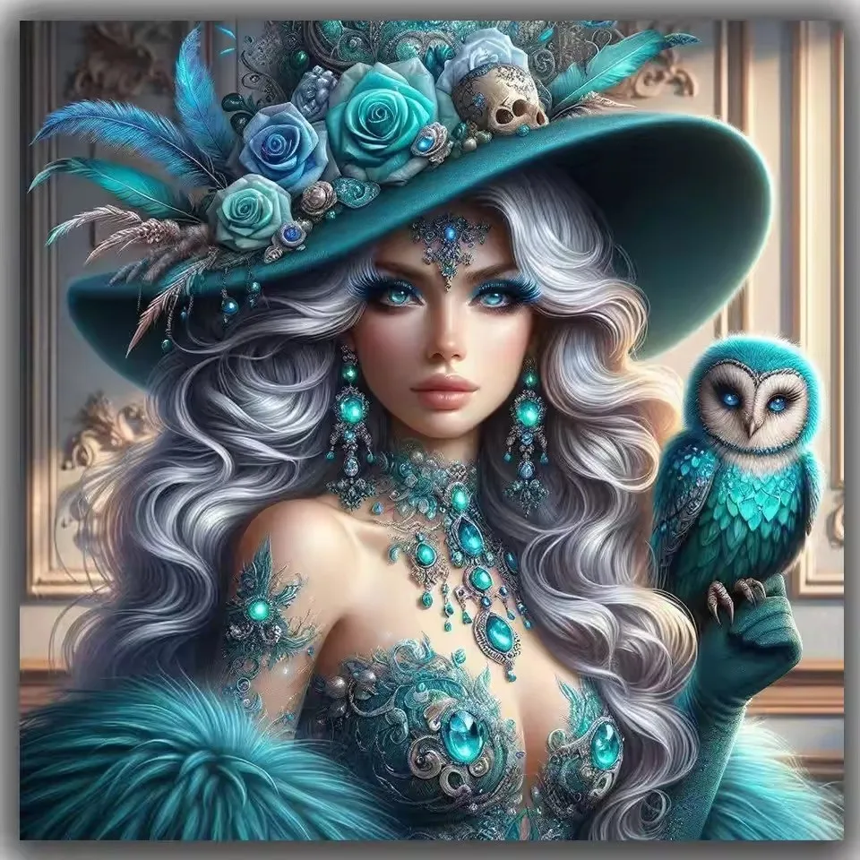 Diy 5D Diamond Painting Beauty Woman Owl Pattern For Adults Beginners Diamond Mosaic Portrait Handmade Hobby Christmas Gift