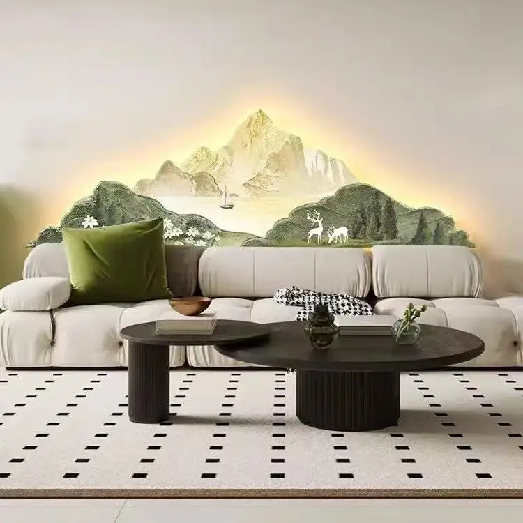 Crèmestijl schilderijen versieren bergschilderijen, high-end verlichting en achtergrond aan de muur gemonteerde wandlampen - afbeelding 1