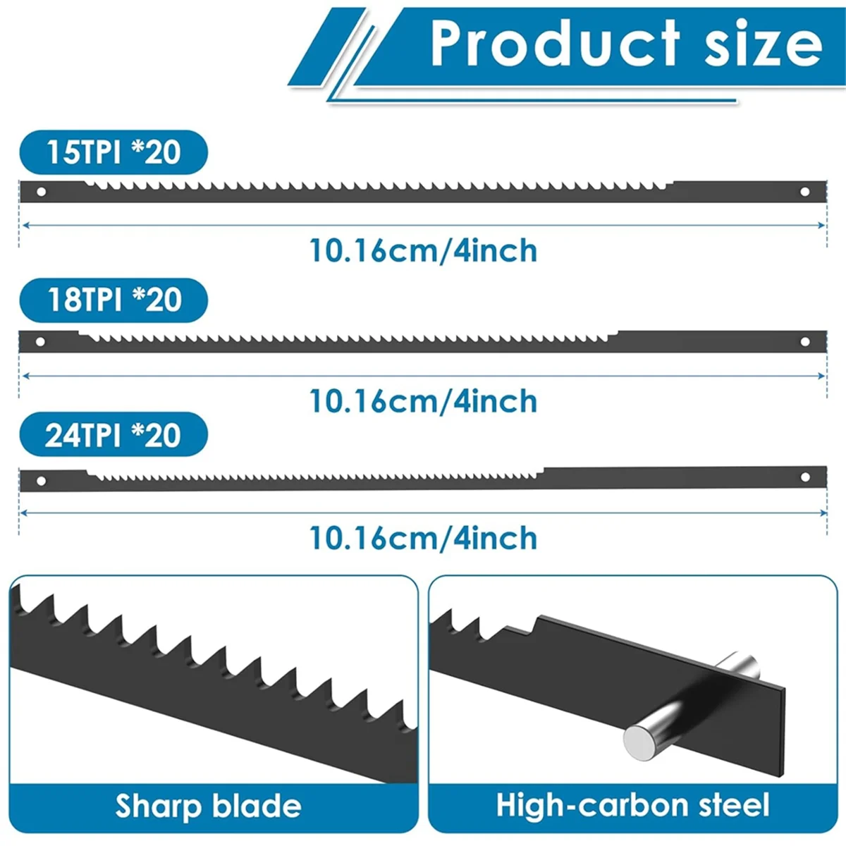 60Pcs Scroll Saw Blades Pin End, 15TPI, 18TPI, 24TPI Pin End Scroll Saw Blade for Cutting Wood Plastic Metal