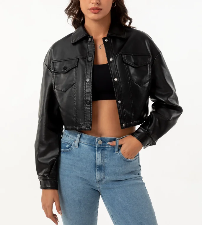 

Повседневная куртка из искусственной кожи, женская модная однобортная свободная короткая кожаная куртка