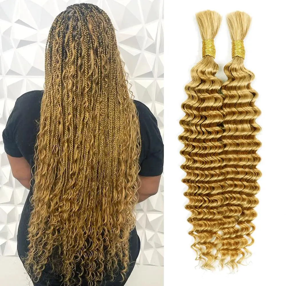 

26 inch (Honey Blonde #27) Deep Wave Bulk Human Hair for Braiding No Weft Brazilian Virgin Human Hair Bulk Human Braiding Hair