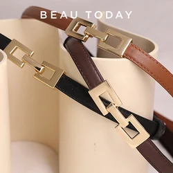 BEAUTODAY Belt Women Genuine Cow Leather Solid Color Metal Buckle 2023 Ladies Accessories Waistband Jeans Dress Handmade B47