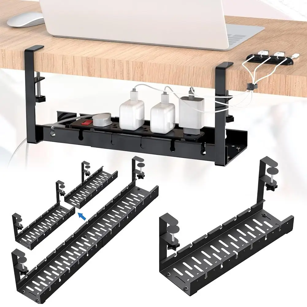 Gestión de cables extensible debajo del escritorio, bandeja de cables de Metal sin perforación, ahorro de espacio, estante organizador colgante multiusos para el hogar