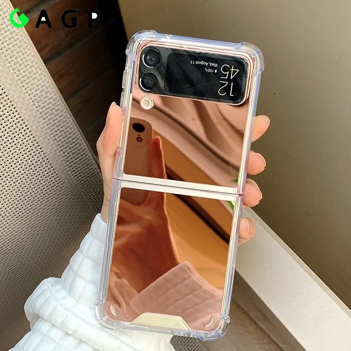 

Mirror Case Shockproof Corner Luxury for Samsung Galaxy Z Flip 7 6 5 4 3 Flip4 Flip6 flip5 Hard Cover Rose Gold