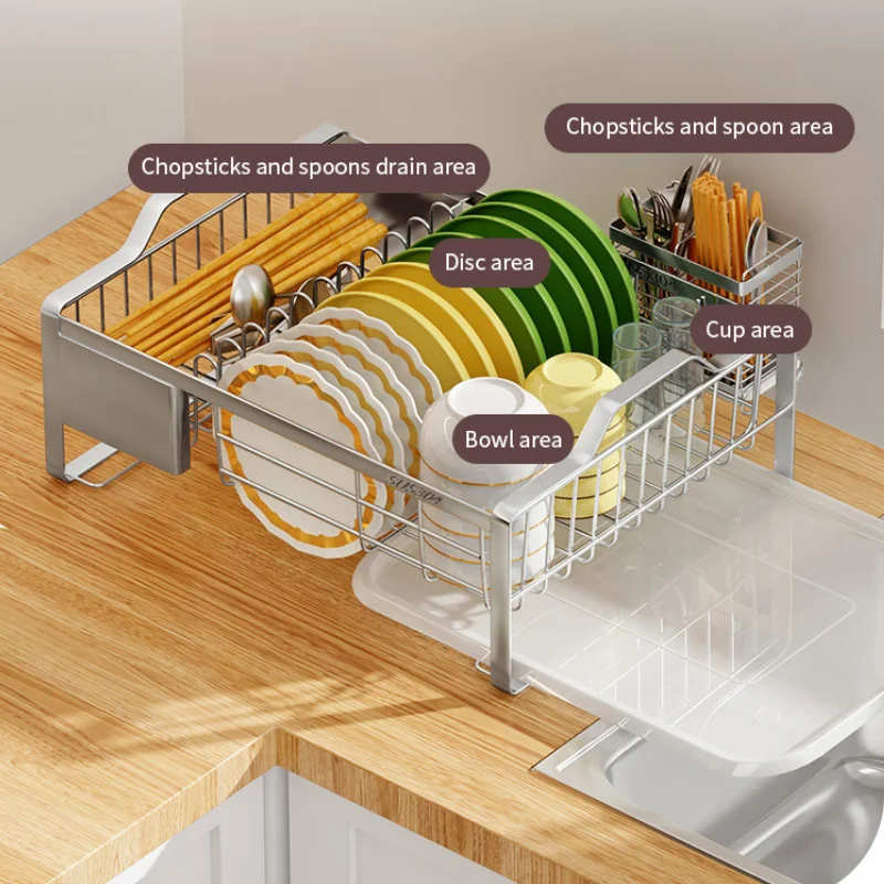 Countertop Dish drying Rack Stainles Steel Dishes Chopsticks Draining Rack With Handle Drainboard Kitchen Tableware Drain Basket