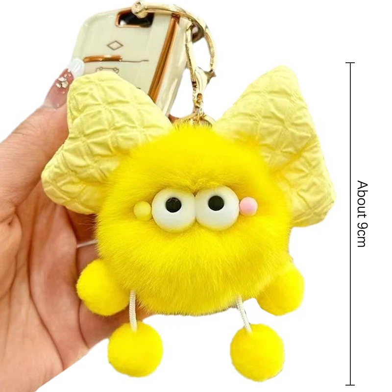 Cute Cartoon Big Eyes Plush Doll Bow Key Rings Funny Ball Car Keychain Pendant Toys Backpack Decoration Accessories Gifts