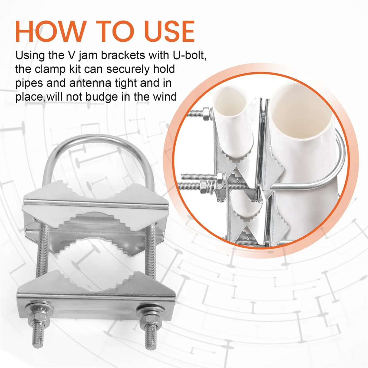 AT77 Зажим для двойной антенной мачты, V-образный кронштейн, U-образные болты, монтажное оборудование для труб, 2 комплекта для антенны Yagi WiFi, ТВ-антенны