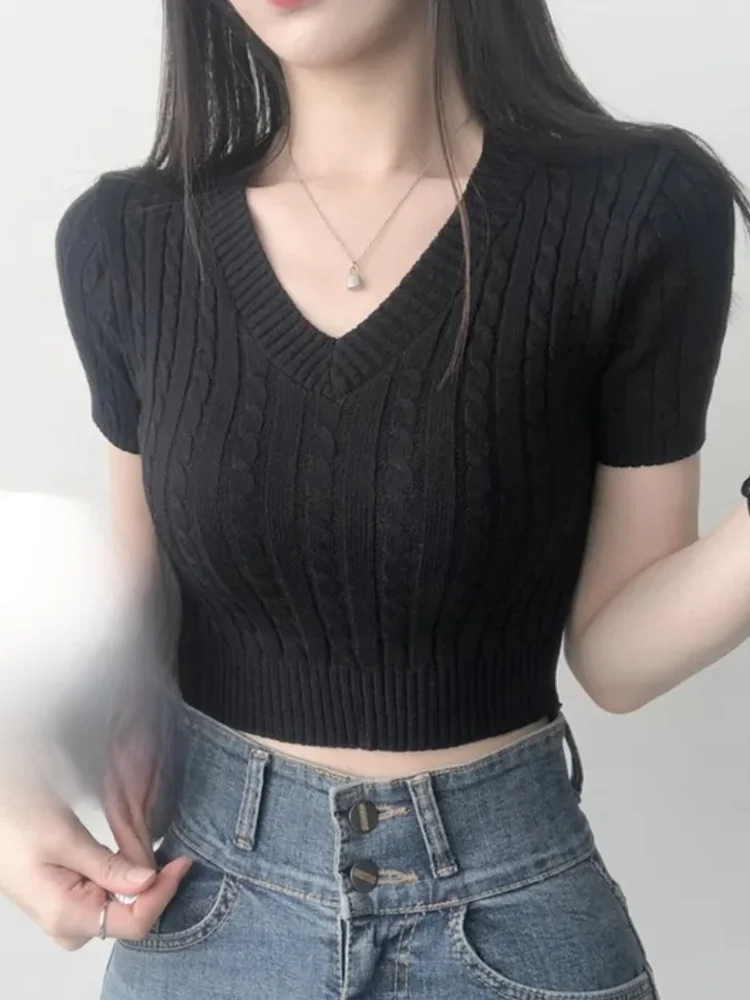 

Облегающий корейский вязаный свитер ort Sve Thin V Ne Twist Pure Desire Waist Inward ort Top для молодых женщин