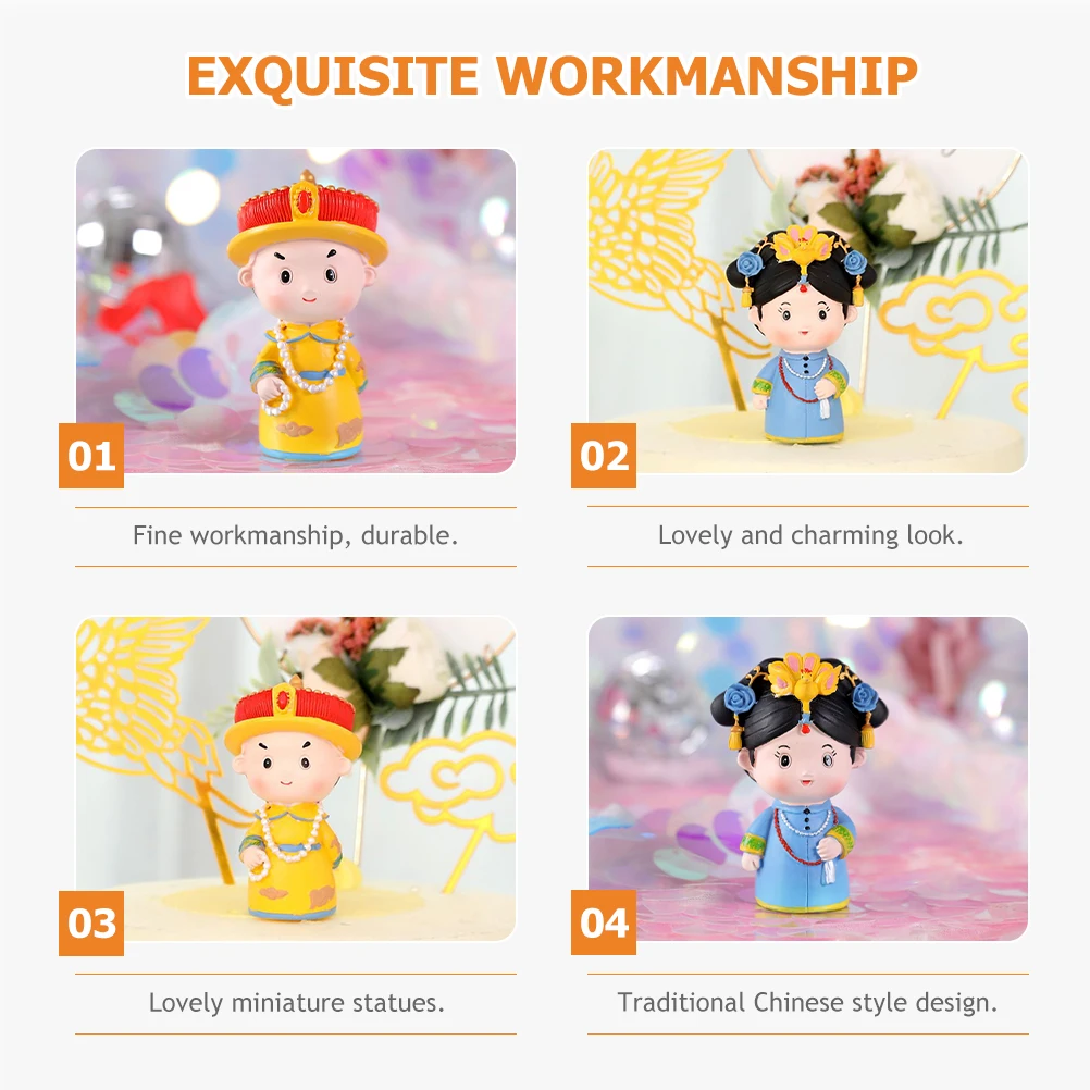 

2 Pcs Birthday Cake Decoration Miniature Figurines Figure Ornaments Cupcake Synthetic Resin Statue Bride Chinese Queen