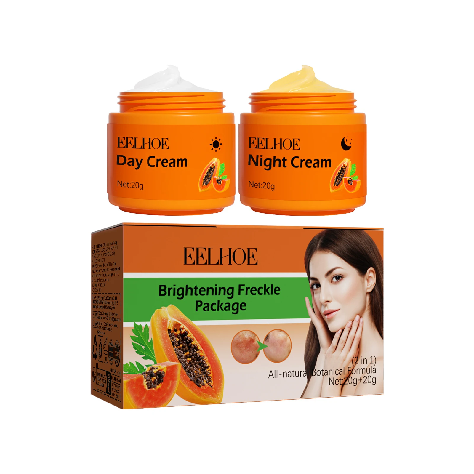 Papaya Day Night Cream for Dark Spots Remover Melanin Anti Pigmentation Cream Brightening Moisturizing Reduce Dullness Face Care