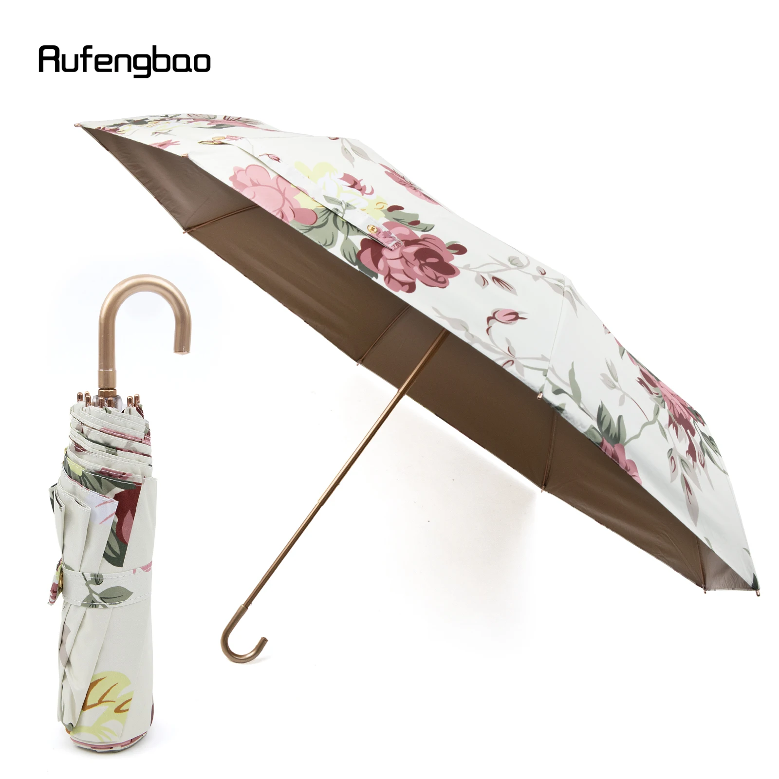 Golden Flower Women's Men's Umbrella, Automatic Umbrella, Folding UV Protection Sunny and Rainy Days Windproof Umbrella