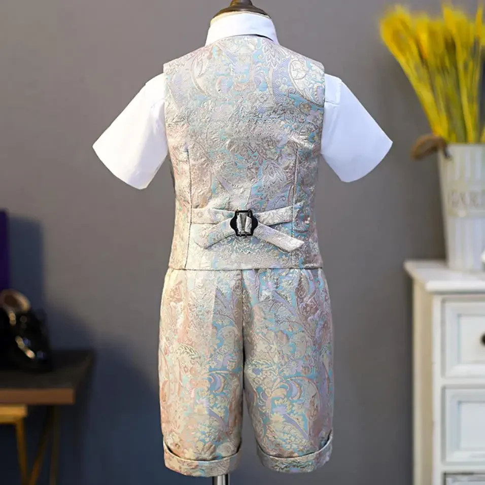 Children's Formal Vest Suit Wedding Birthday Baptism Party Boy Gown Piano Performance Costume Kids Waistcoat Sets A2174