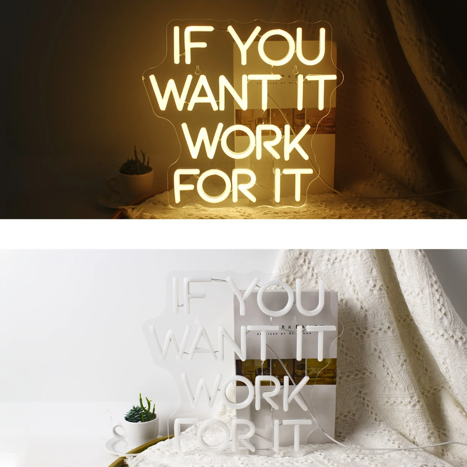 If You Want It Work For It Neon Sign, Dimmable LED Neon Signs for Wall Decor, Bedroom, Home Bar, Club, Hotel Party