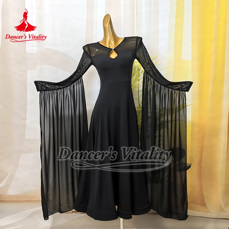 Waltz Foxtrot Practise Dresses Social Dance Training Course Adult Dance Group Performance Attire Female Long Floating Sleeves