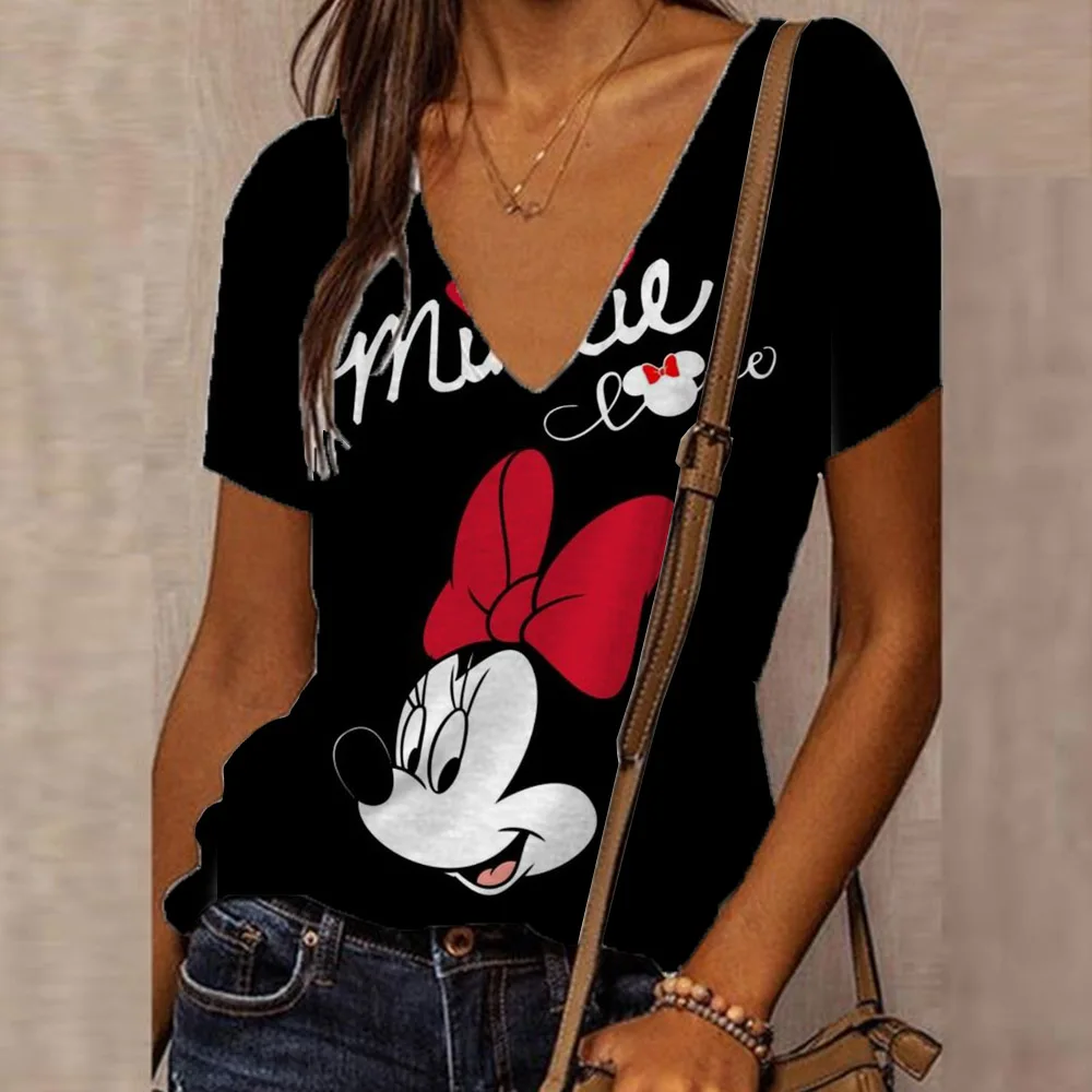 Disney Mickey Mouse 3D stampa scollo a v manica corta t-shirt Oversize da donna t-shirt moda per donna estate Y2k donna top