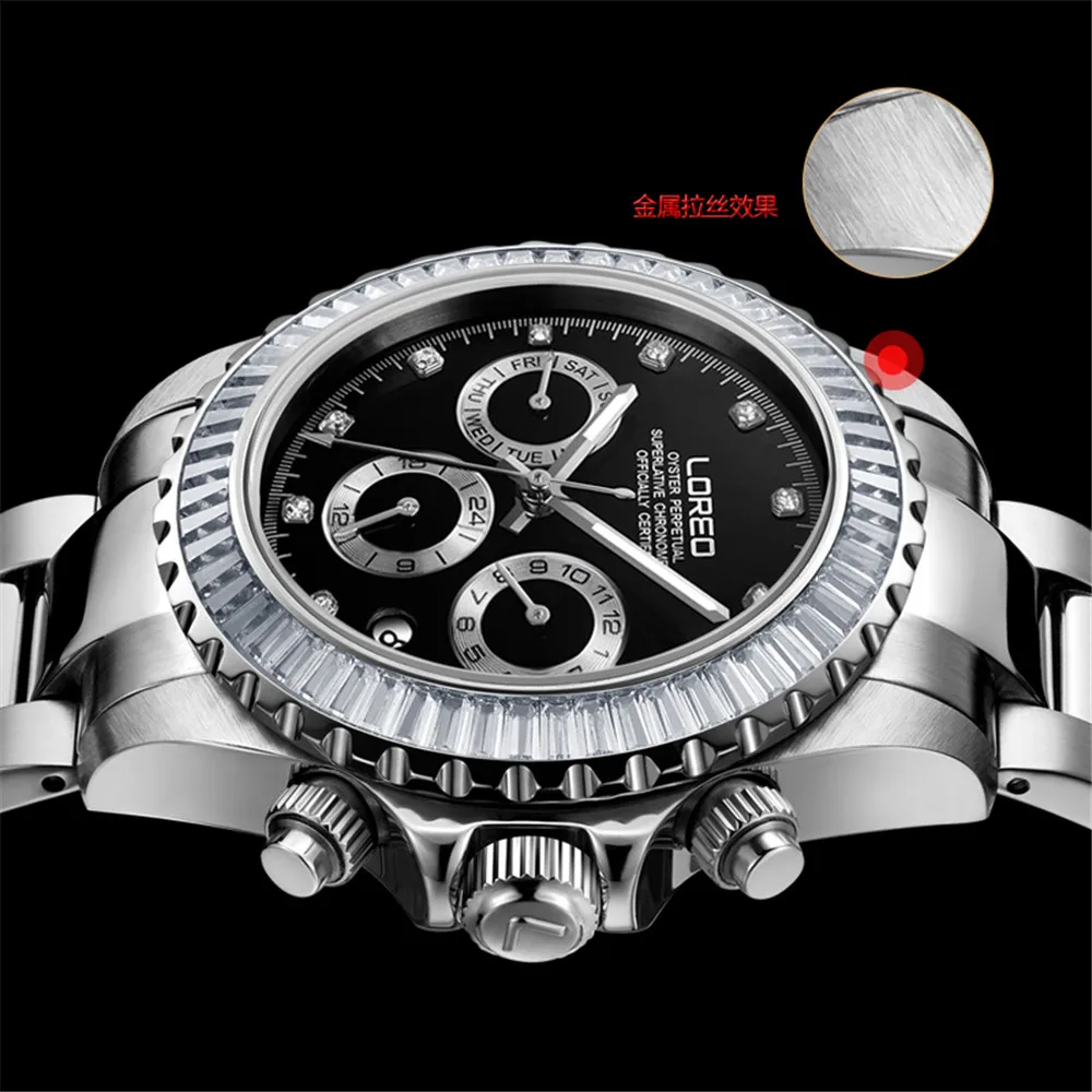 LOREO Brand Luxury Automatic Mechanical Watch for Men Sapphire Bezel Stainless Steel Waterproof 200M Luminous Date Men Watches