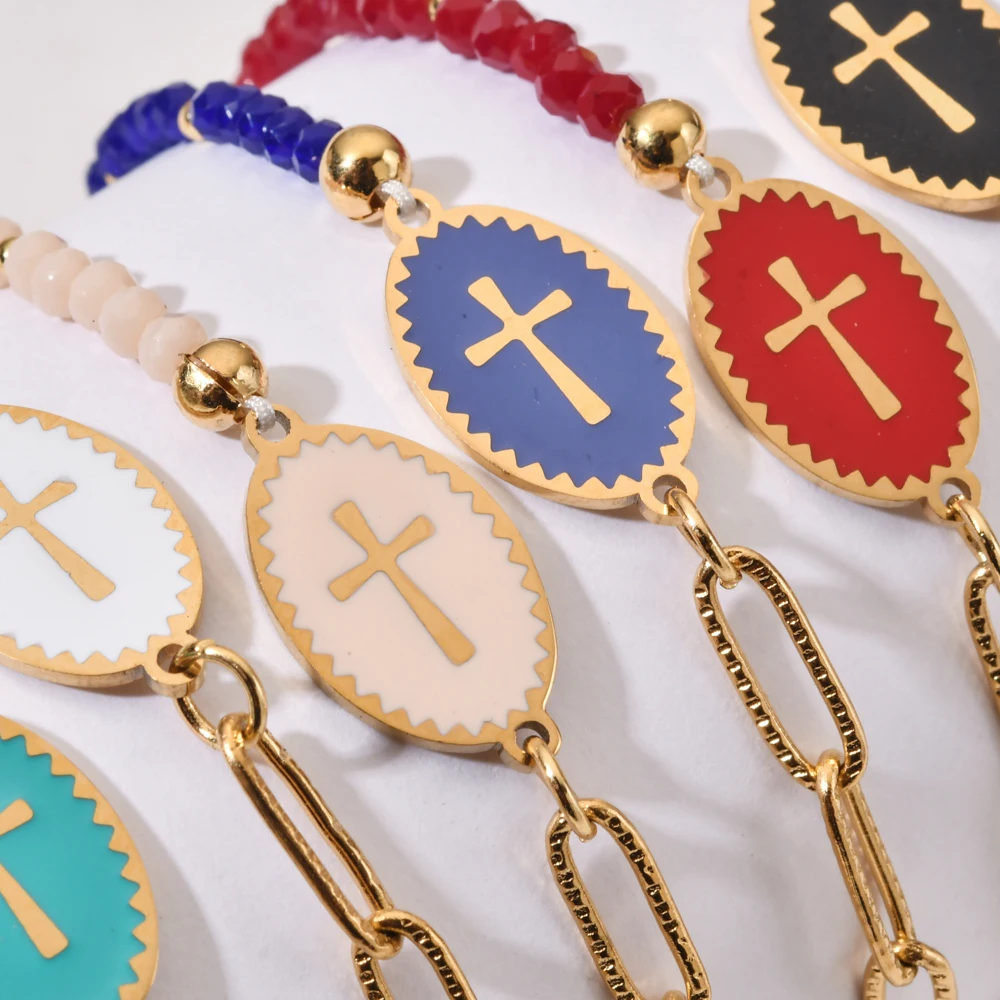 أساور من الخرز الزجاجي والكريستال ZMZY-وهو للنساء والفتيات المراهقات ، سلسلة مصنوعة يدويًا من الفولاذ المقاوم للصدأ ، سحر متقاطع بالمينا ، جديد #2