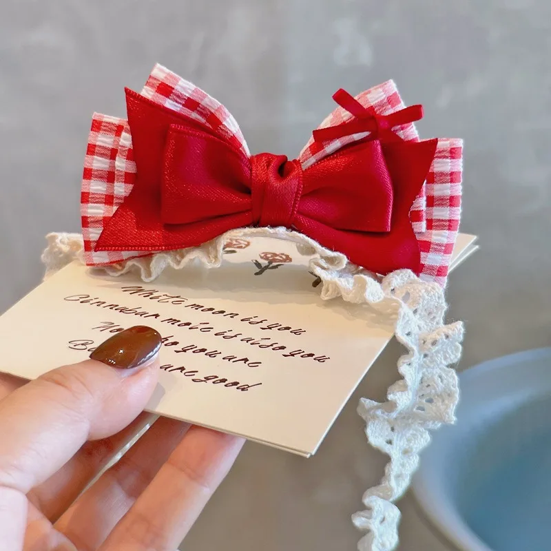 

Красная клетчатая повязка на голову с бантом для новорожденных девочек, 1 шт., милая, очаровательная, 3D, дышащая, мягкая, эластичная, удобная повседневная заколка для волос