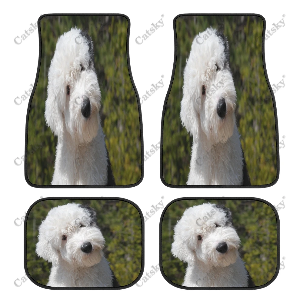 Old English Sheepdog Car Floor Mat Vintage Carpet Anti-Slip Rubber Mat Pack of 4 Auto Accessiores for Car SUV Van