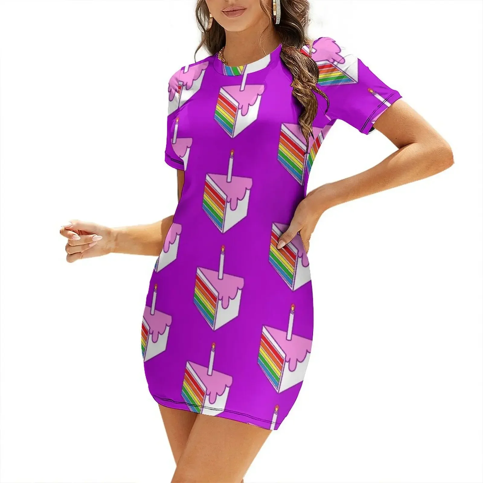 

happy birthday rainbow cake Short-Sleeved Dress Dress woman women's summer dress 2026 Party dresses for women