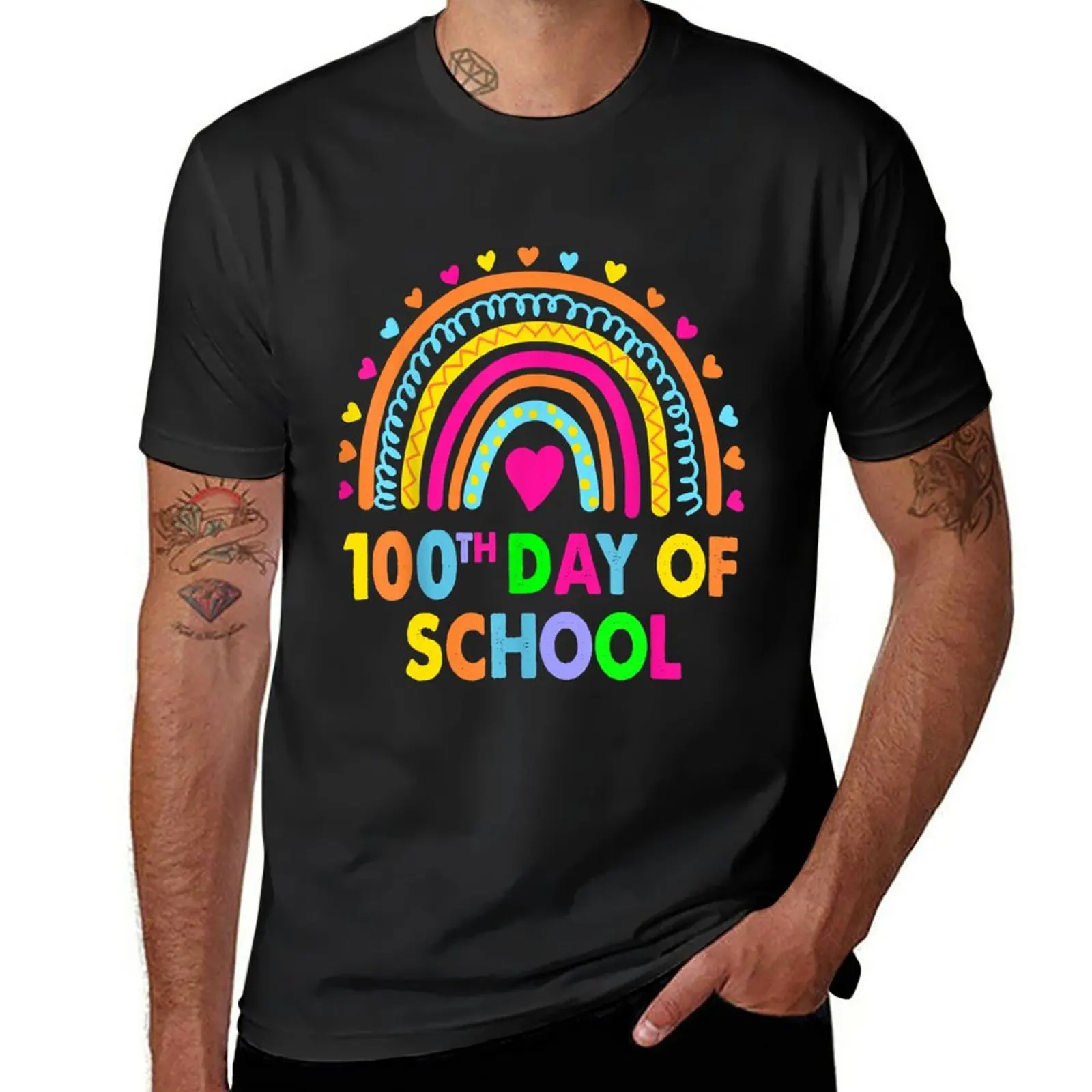 New Happy 100th Day Of School Teacher Rainbow,100 Days Smarter T-Shirt graphics t shirt anime clothes men t shirt