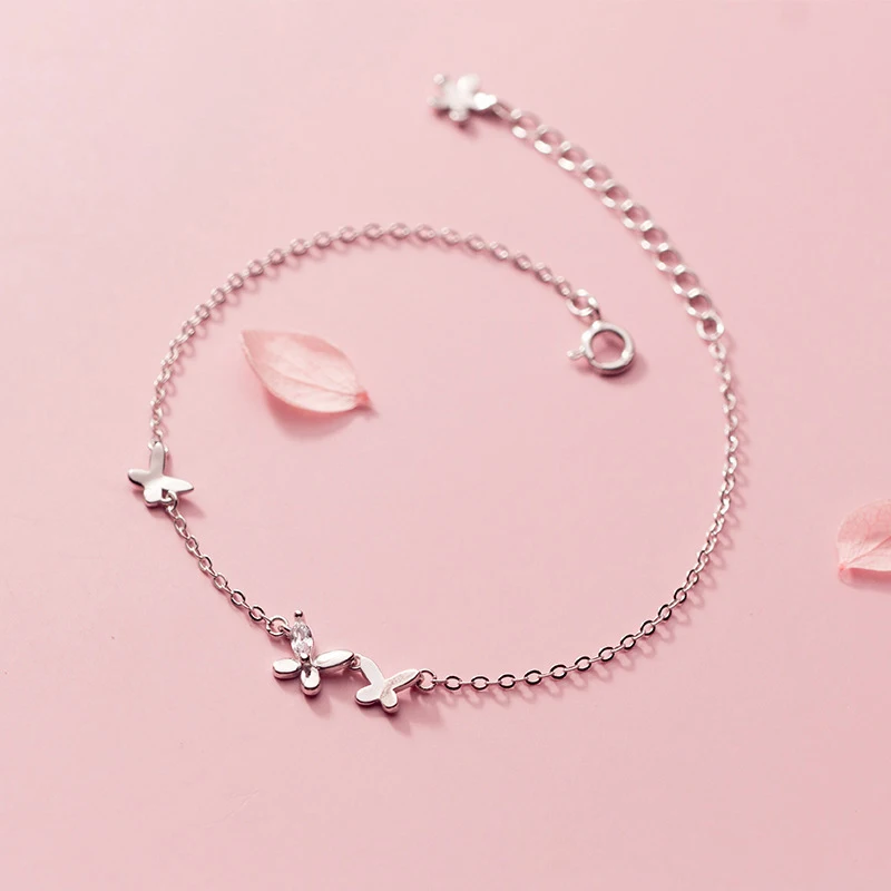 Modian New 925 Sterling Silver Clear CZ Butterfly Minimalist Chain Bracelet for Women Girl Original Bangle Fashion Fine Jewelry
