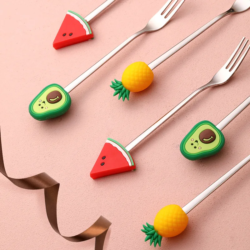 1 Pcs Stainless Steel Cute Fruit Shaped Coffee Spoons Fruit Dessert Spoon Fork Candy Tea Spoon Drink Tableware Kitchen Supplies