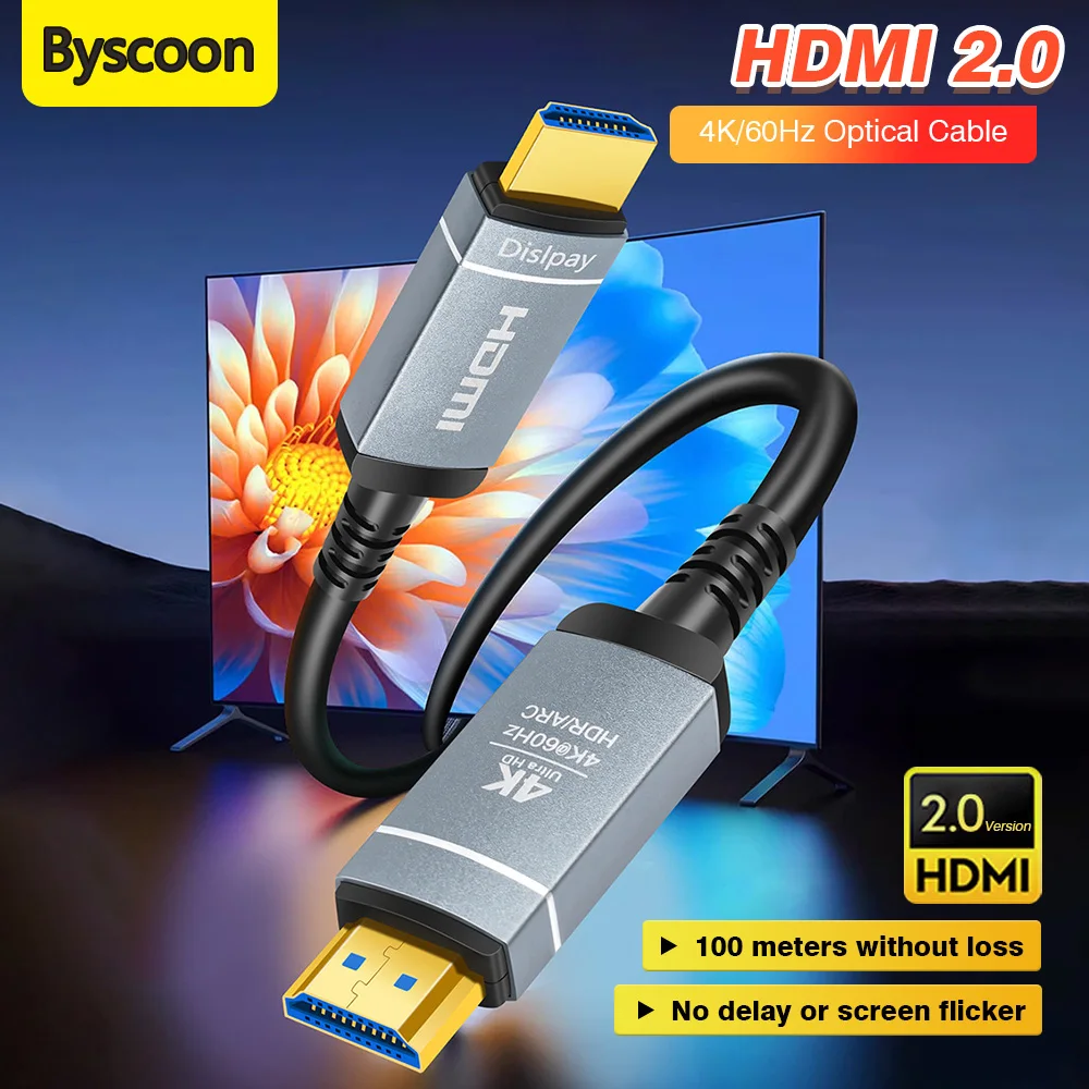 4K HDMI 2.0 Fiber Optic Cable 4K@60Hz 18Gbps Supports Dynamic HDCP2.2 HDR EARC Audio Video Cord For LG Sony Computer Monitor TV