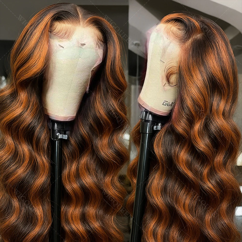 

1B/30 Balayage Body Wave 13x4 HD Парики из натуральных волос на кружеве спереди Бразильский парик с эффектом омбре Коричневый цвет Парик из человеческих волос Предварительно выщипанные
