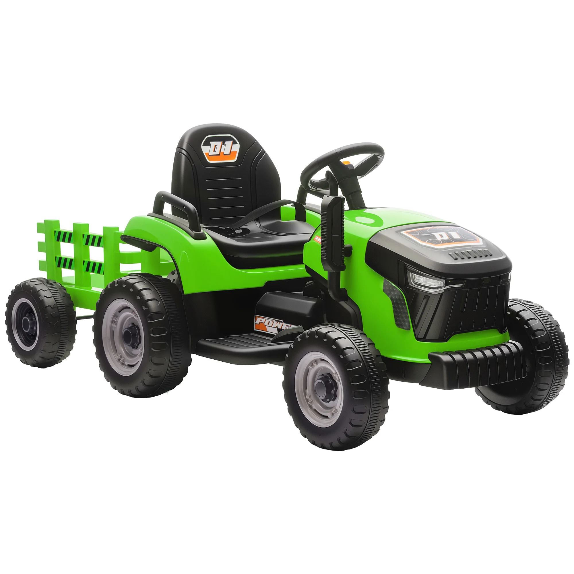 Elektrische tractor voor kinderen met afneembare aanhanger, 12V-batterij, snelheid 3-5 km/u.