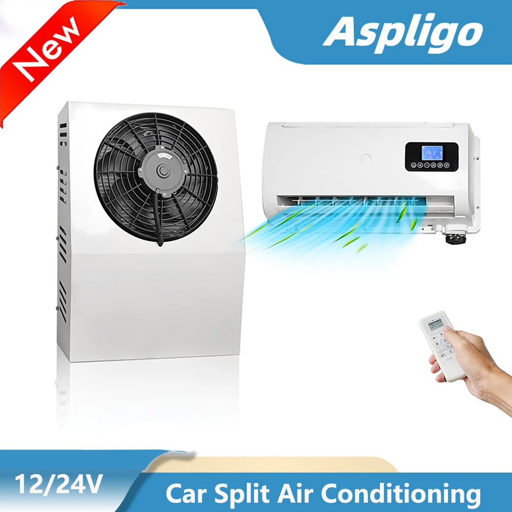 

Aspligo 10500BTU 12V 24V Electric Split Parking Air Conditioning Low Noise Fast Cooling Air Conditioner for Truck Camper Van RV