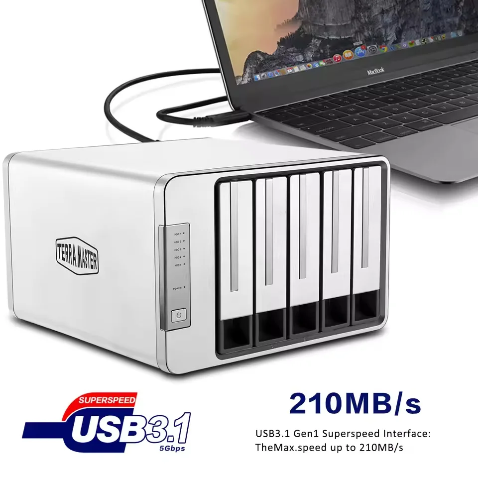 Promotion!!! TerraMaster D5-300 USB3.0 (5Gbps) Type C 5-Bay External Hard Drive Enclosure Support RAID 5 Hard Disk (Diskless)
