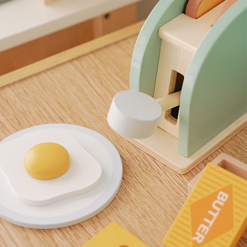 Juguete tostador de madera para niños, Kit de máquina de pan, juego de simulación, juego de cocina, juguetes educativos para desayuno, regalos para niñas y niños