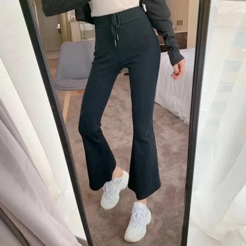 Female Trousers Long Knitted Korean Fashion G New In Clothing Slacks Cotton Chic and Elegant Harajuku Casual Women's Pants XQ883