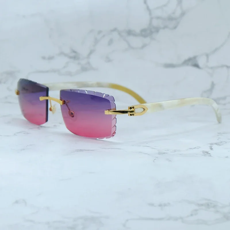 화이트 버팔로 경적 태양 안경 작은 다이아몬드 컷 선글라스 진짜 버팔로 경적 세련된 빈티지 카터 럭셔리 안경 골드 프레임