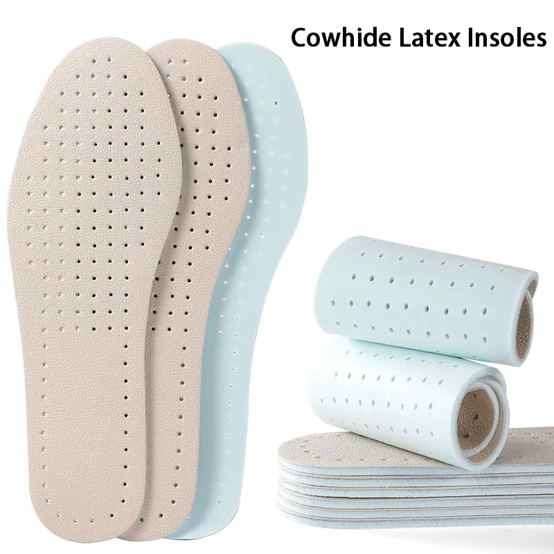 1 Paar Latex-Einlegesohlen aus Rindsleder, atmungsaktive, schweißabsorbierende Einlegesohlen für Turnschuhe, elastische, stoßdämpfende Sohlen, Einlegesohlen für Outdoor-Sportarten