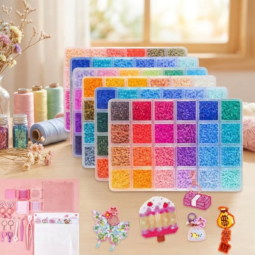 Neues 2,6mm Perler Hama Beads Set Handgemachtes Bastelset Deko Premium Kleine Hama Perlen Box 24 Farben DIY Puzzle Herstellung 3D Puzzle Perlen