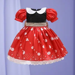 Disney Mickey Mouse Girls Dresses Summer Cute Minnie Cartoon Girls Clothes Headband Funny Cosplay Costumes Fancy Girl's Clothing