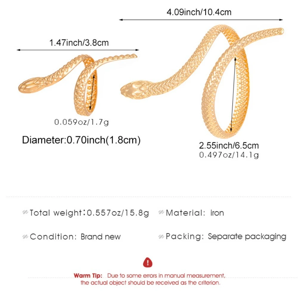 خمر الذهبي الأفعى على شكل أساور خواتم مجموعة للنساء الرجال الشرير الملمس المعدني افتتاح قابل للتعديل سوار هدايا مجوهرات الحفلات