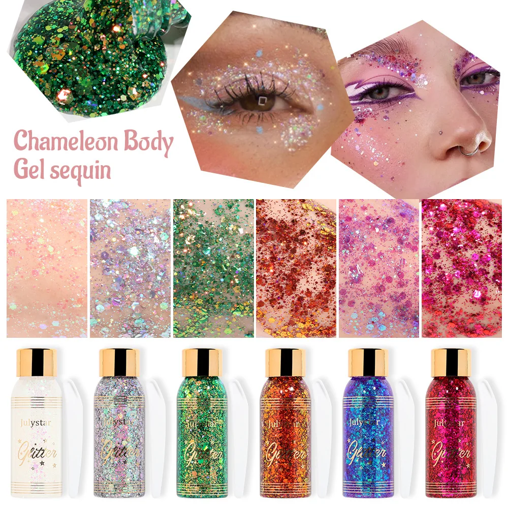 Mermaid Sequins Body Glitter Gel Multi-Color Shining Makeup Glitter for Face Hair Eyeshadow DIY Nail Art Music Festival Cosmetic