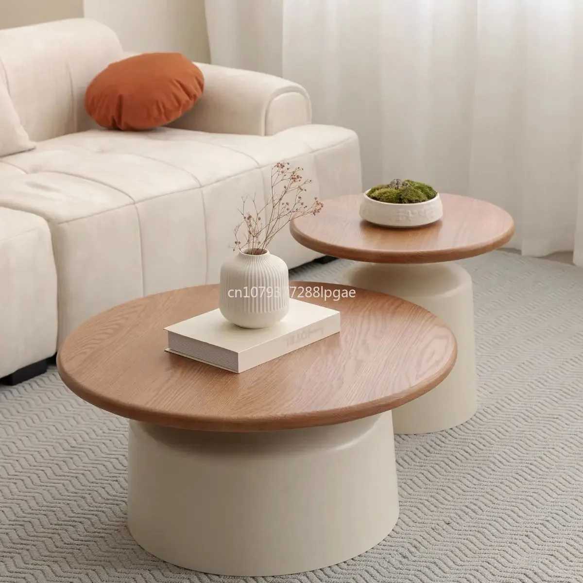 Creamy Wind Apartment Coffee Table Living Room Household Small Apartment Simplicity Iron Round Homestay Coffee Table Furniture