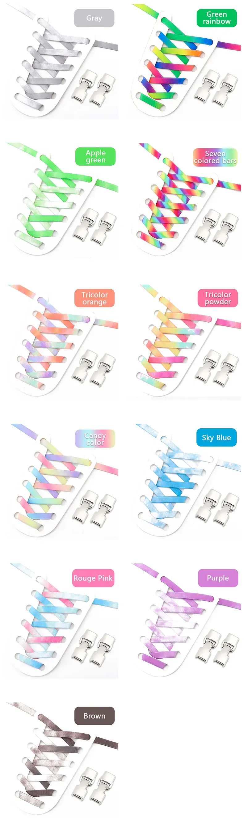 Elastische, flache Schnürsenkel ohne Binden mit Hakenverschluss für Sneaker, bunte Regenbogen-Farbverlauf-Schnürsenkel für Erwachsene und Kinder – Detail 10