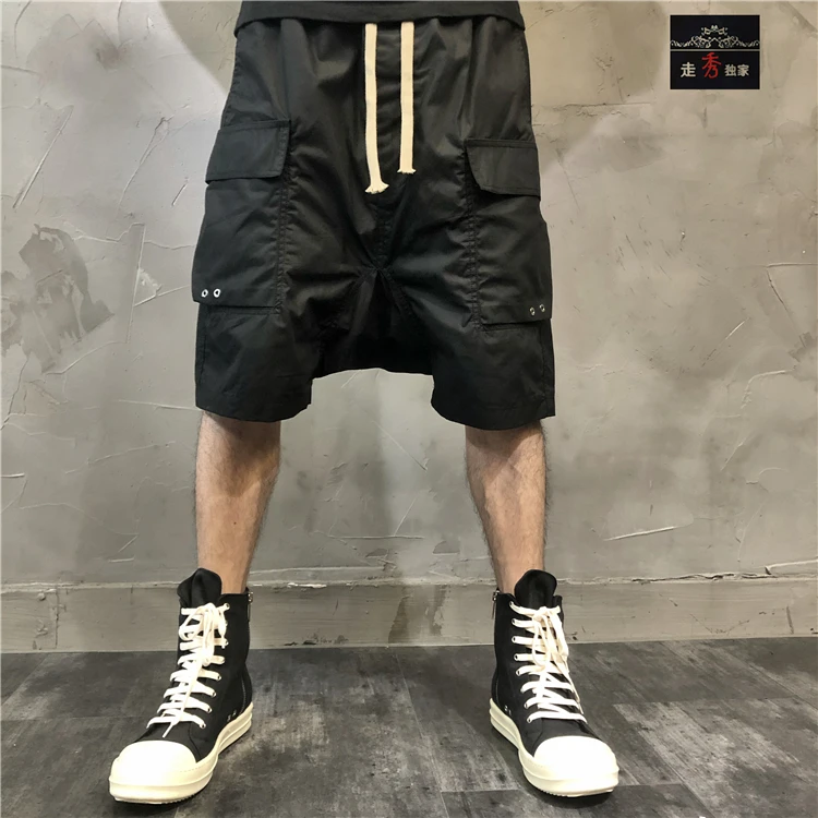 Spring and Summer Dark Style Low-Grade Pants Personality Stitching Loose Fifth Trendy Lace up Overalls Men's Shorts