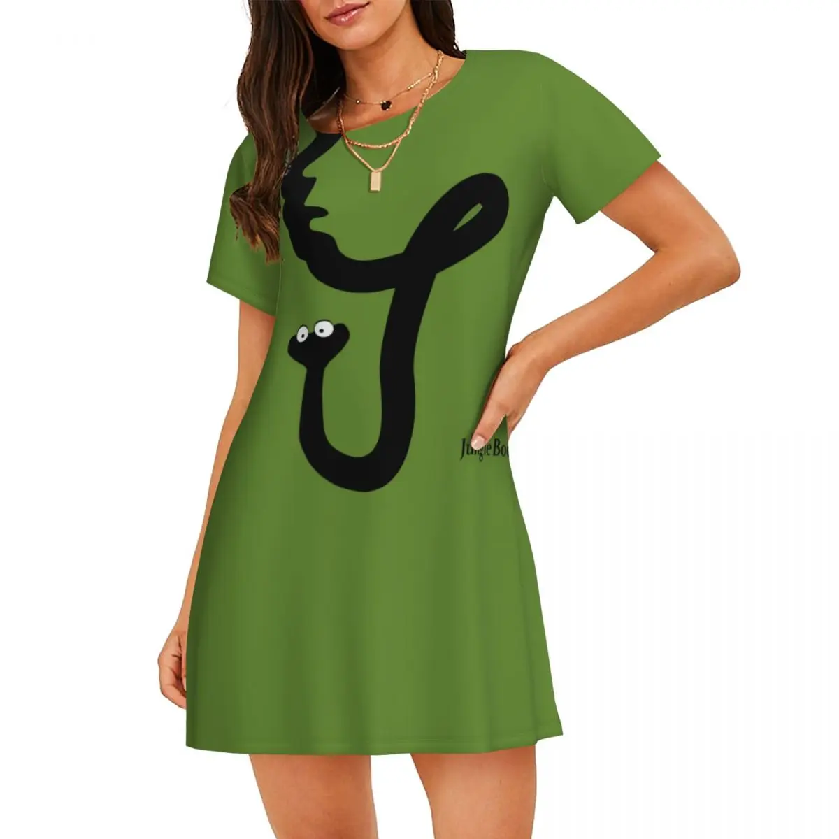 

Custom The Jungle Book Women's Short-Sleeved Nightdress Print Musical Adventure Film Short Sleeve Nightgowns Walking Nightgowns