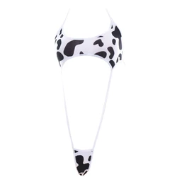 Lencería de mujer con cuello Halter Babydoll Mini body Animal Cow Sexy ropa de dormir sin espalda