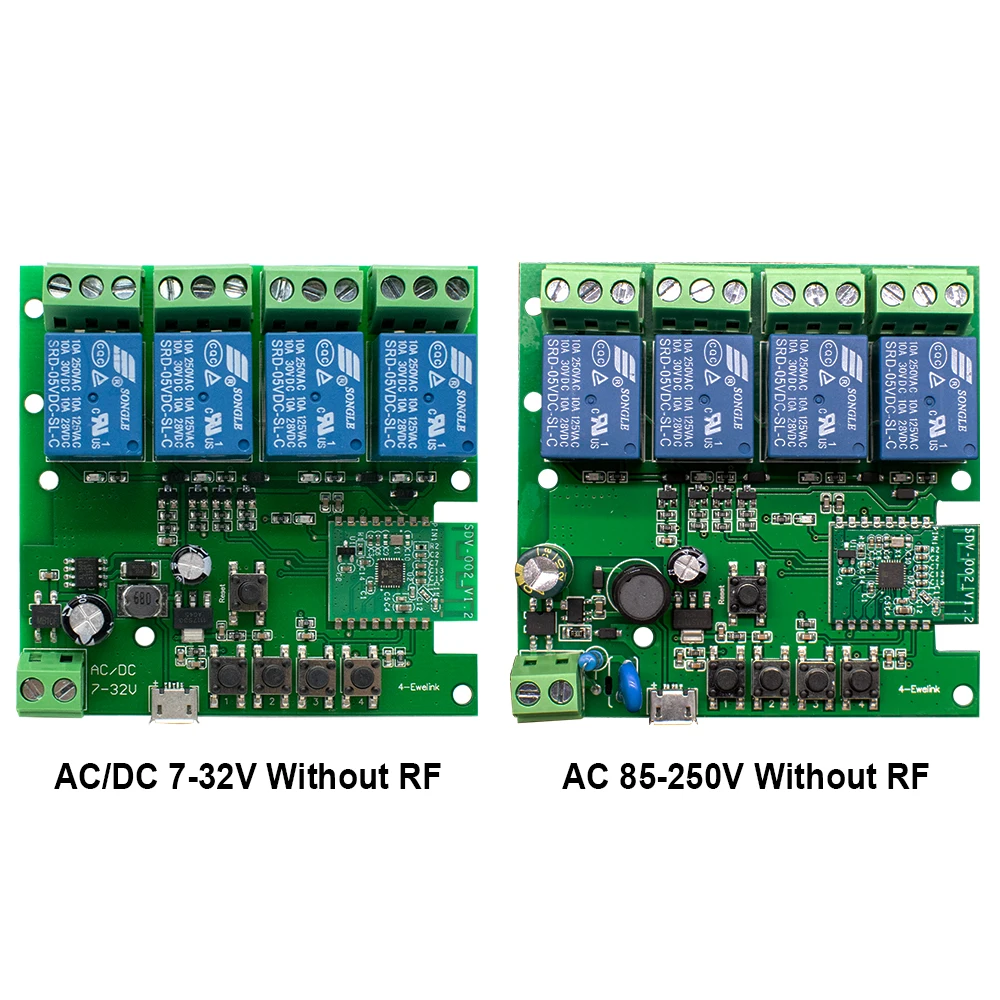 Ewelink-disyuntor de interruptor de Radio, 4 canales, AC/DC, 7-32V, 85-250V, USB, 5V, 4 canales, interruptor de Control remoto inteligente, módulo