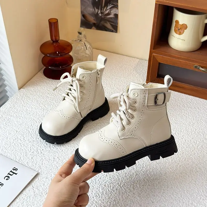Girls Retro Korean Style Ankle Boots 2026 Autumn Winter Warm Comfort​ Kids Leather Fashion Boots