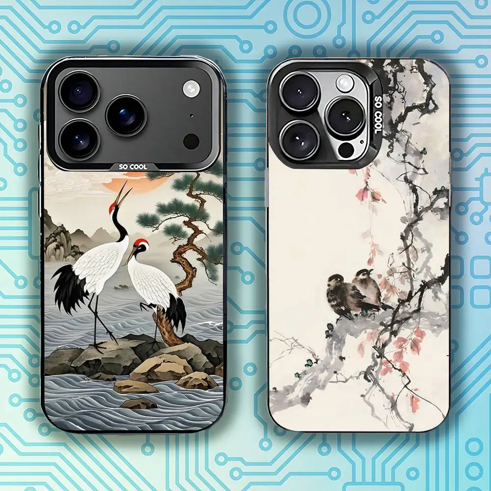 

New Chinese Birds Aesthetic Phone Case For iPhone 17,16,15,14,13,12,11,Pro,Max,Plus,E,Air,Mini Black Tpu Cover