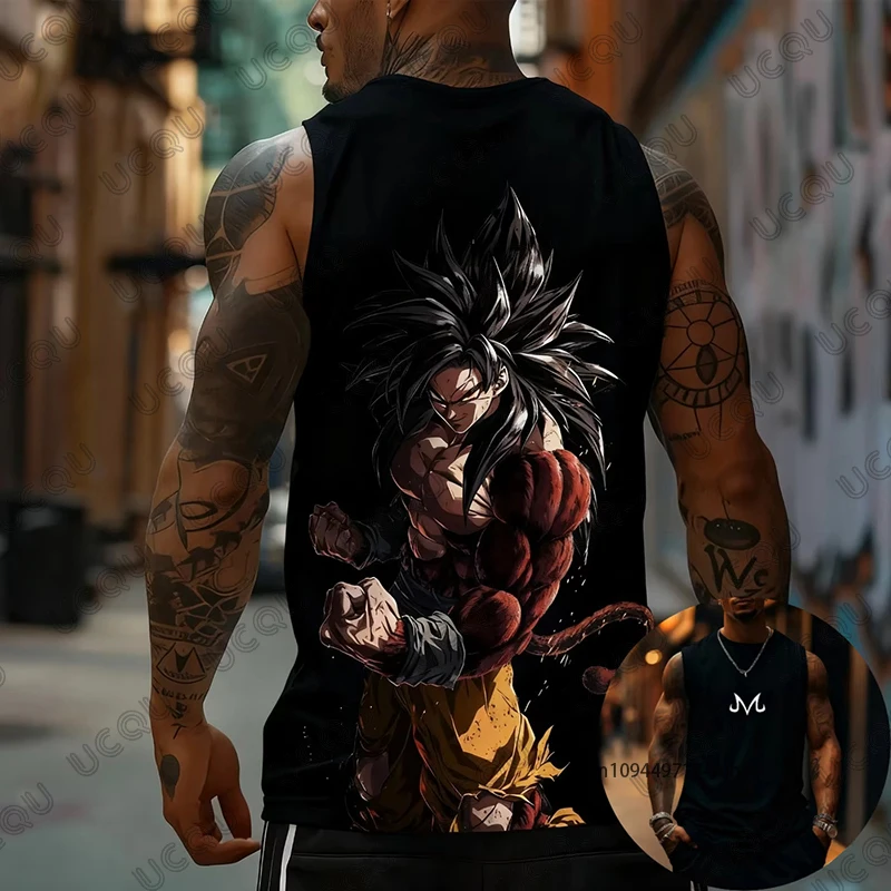 Dragon Ball Anime Son Goku Super Saiyan Print Sleeveless T-shirt For Men Summer Sports Fitness Vest Tank Top Casual Unisex Tops - Image 4
